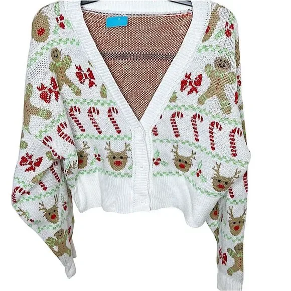 Hot Topic Christmas Cardigan Sweater Cropped Gingerbread Candy cane Plus Size 1X - Picture 1 of 4